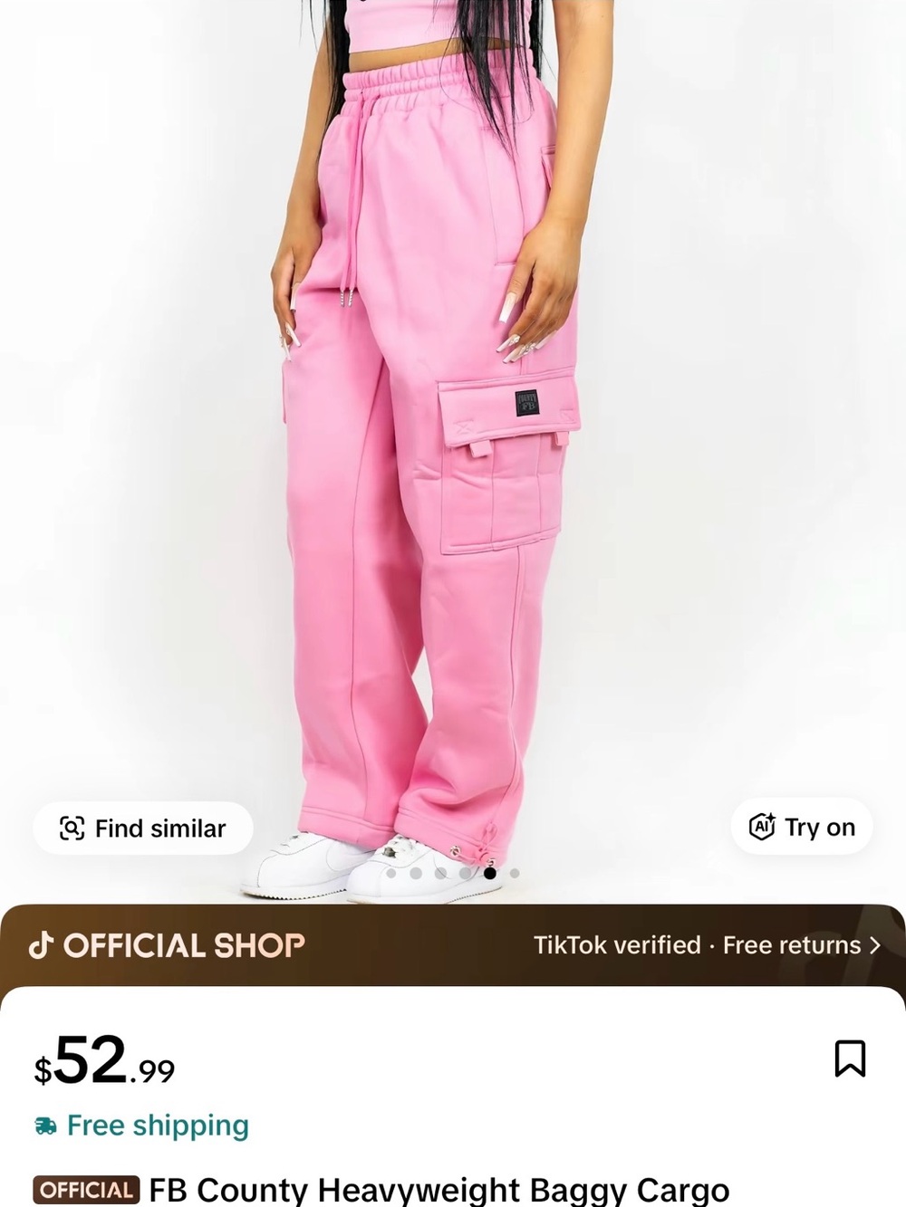 FB County Heavyweight Baggy Cargo Sweatpants Pink M